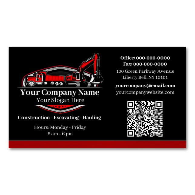 Professional Heavy Equipment Construction Company  Business Card Magnet (Front)