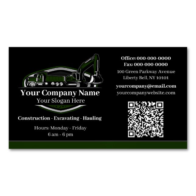 Professional Heavy Equipment Construction Company  Business Card Magnet (Front)