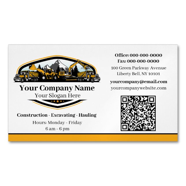 Professional Heavy Equipment Construction Company  Business Card Magnet (Front)
