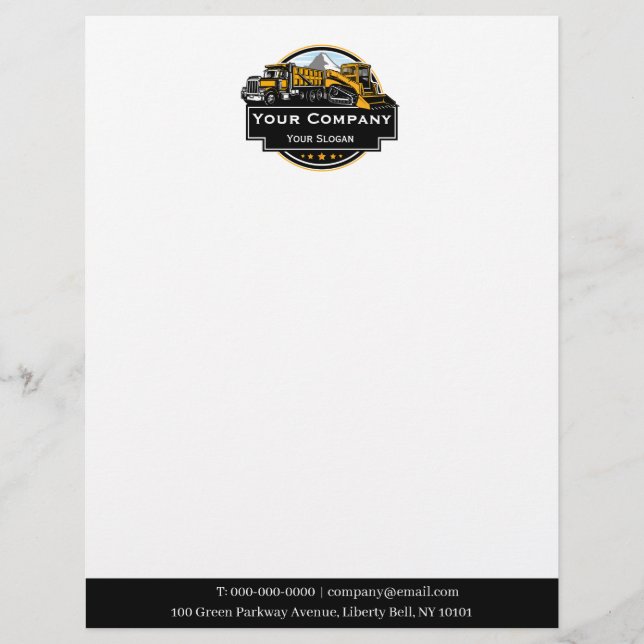 Professional Heavy Equipment Construction Company  Letterhead (Front)
