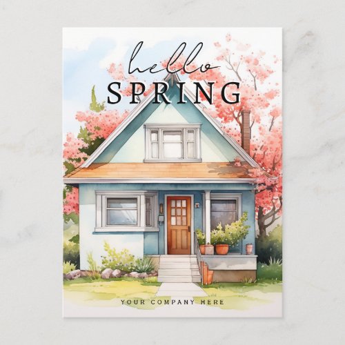 Professional Hello Spring Watercolor House Realty Postcard
