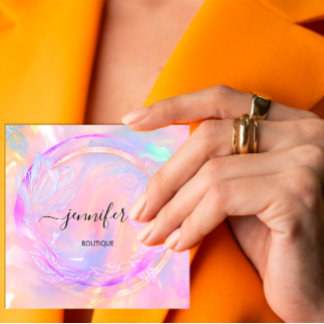 Professional Holographic Floral QR Code Logo Square Business Card