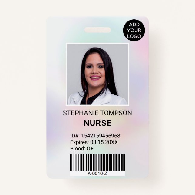 Professional holographic nurse photo logo code badge (Front)