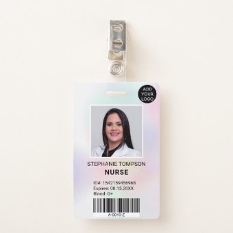 Professional holographic nurse photo logo code badge | Zazzle