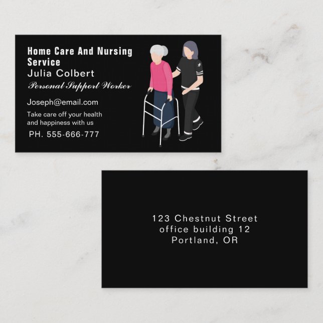 Professional Home Care and Nursing Services black  Business Card (Front/Back)