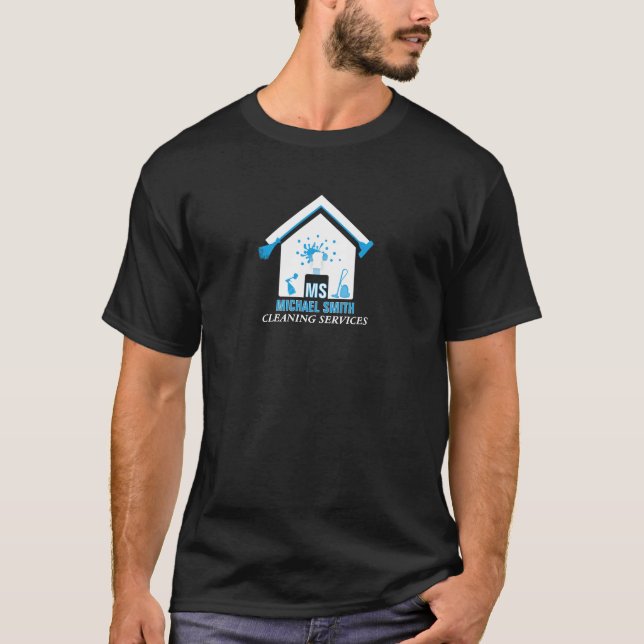 Professional Home Logo Cleaning Services Black T-Shirt (Front)