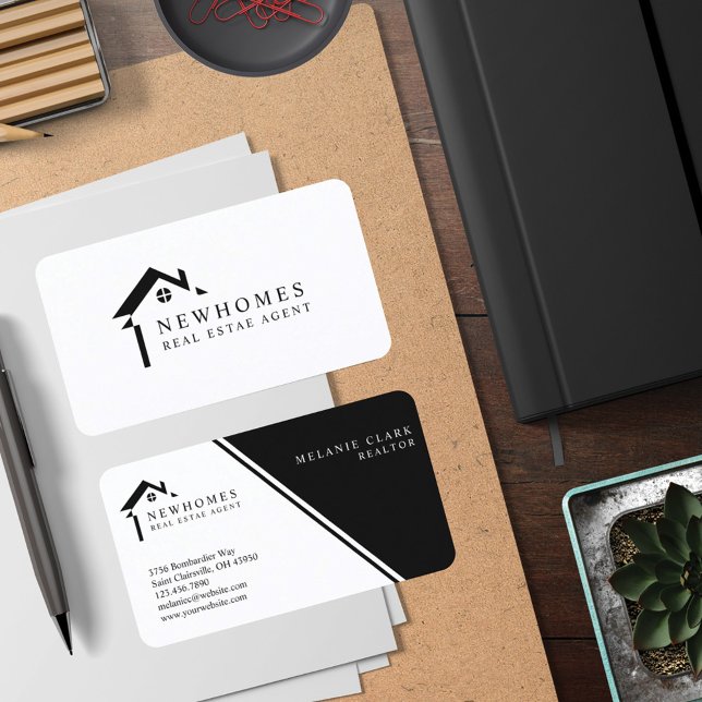 Professional Home Real Estate Agent Logo Black Business Card (Creator Uploaded)