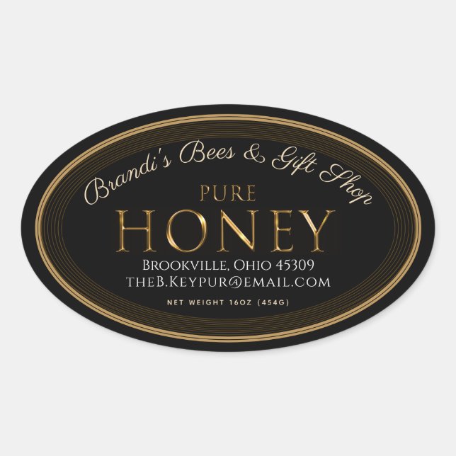 Professional Honey Label Black and Gold Oval (Front)