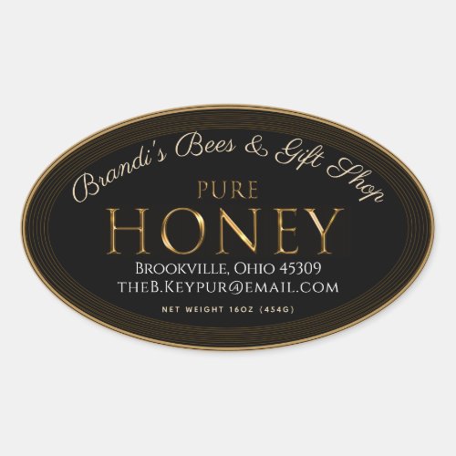 Professional Honey Label Black and Gold Oval