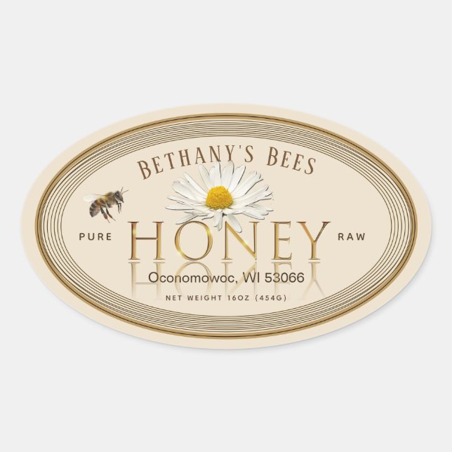 Professional Honey Label Ivory Gold Oval (Front)