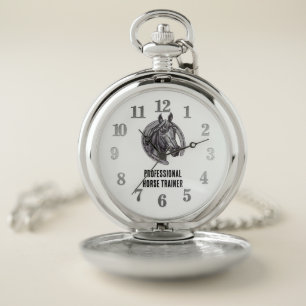 Professional Horse Trainer Black White Horseshoe Pocket Watch