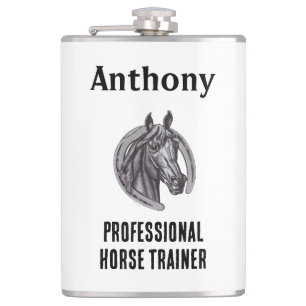 Professional Horse Trainer Black White Sketch Mare Flask
