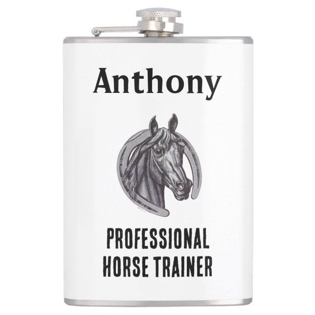 Professional Horse Trainer Black White Sketch Mare Flask (Front)