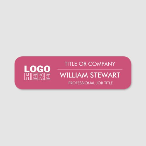 Professional Hot Pink logo Modern Employee Staff Name Tag