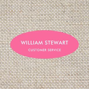 Professional Hot Pink Minimal Oval Employee Staff Name Tag