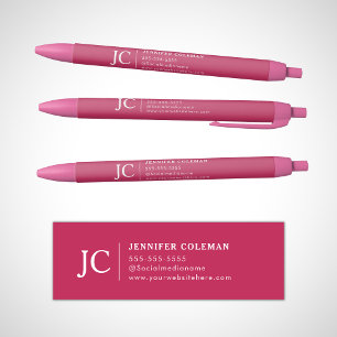 Professional Hot Pink Monogram Minimal Logo Pen