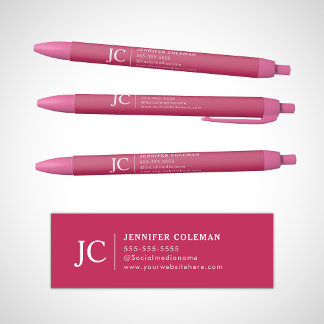 Professional Hot Pink Monogram Minimal Logo Pen