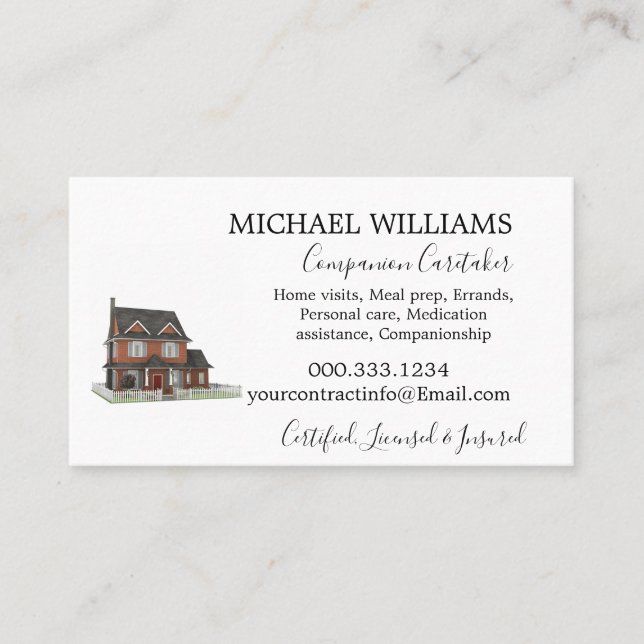 Professional House Caregiver  Appointment Card (Front)