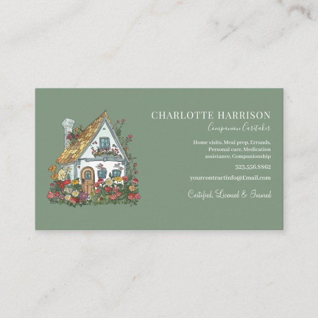 Professional House Caregiver Services QR Code Business Card (Front)