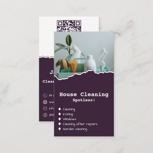 Professional House Cleaner Purple Business Card