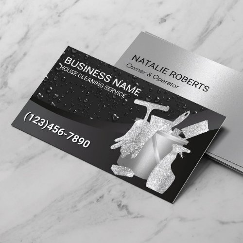 Professional House Cleaning Black Water Drops Business Card