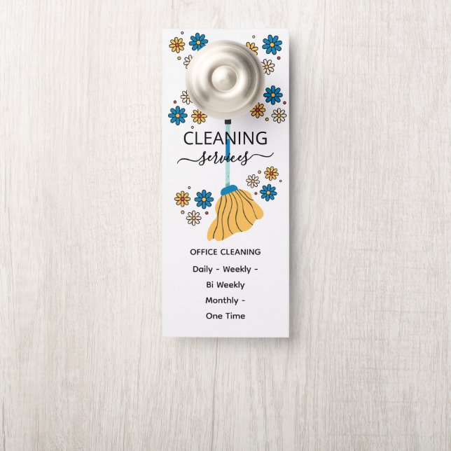 Professional House Cleaning daisy Retro Broom Door Hanger (On Knob)