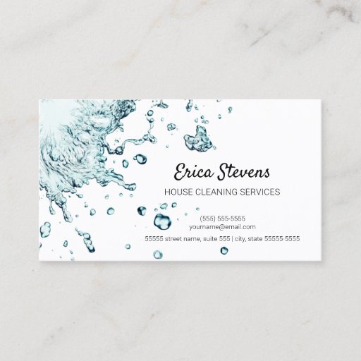 Customizable Professional House Cleaning Fresh Water Splash Business Card