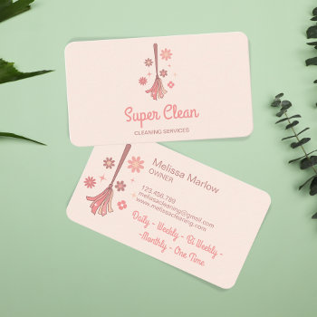 Professional House Cleaning Logo Retro Broom Business Card by smmdsgn at Zazzle