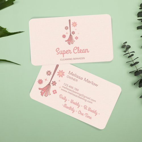Professional House Cleaning Logo Retro Broom Business Card
