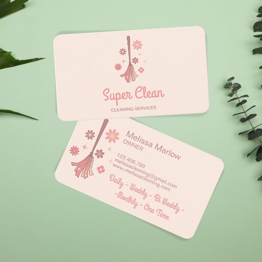 Customizable Professional House Cleaning Logo Retro Broom Business Card