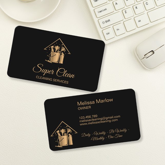 Professional House Cleaning Maid Gold Glitter  Bus Business Card (Creator Uploaded)