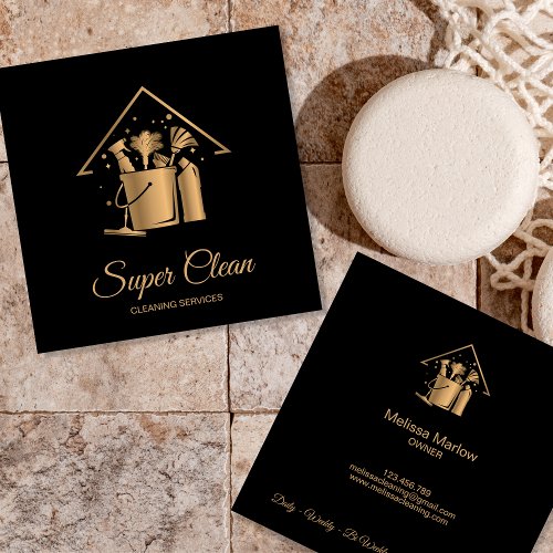 Professional House Cleaning Maid Gold Glitter  Bus Square Business Card