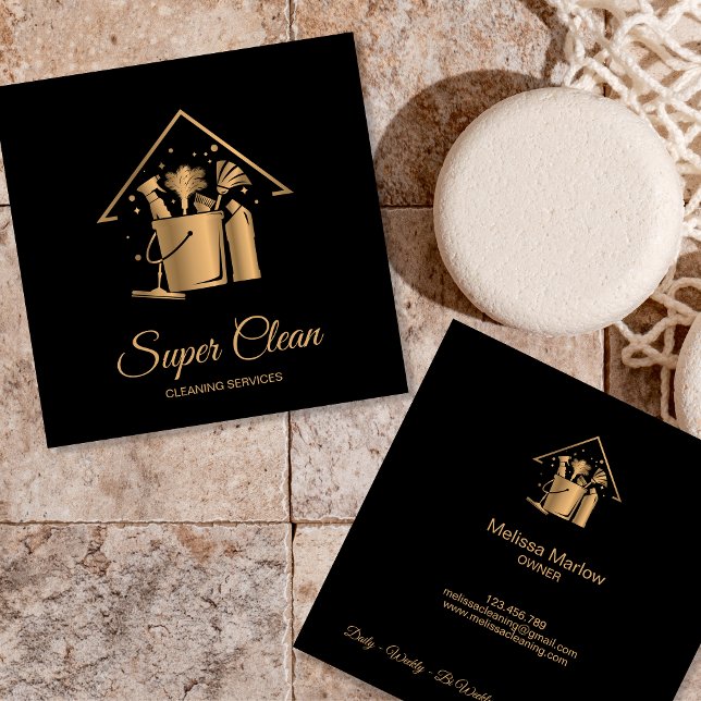 Professional House Cleaning Maid Gold Glitter  Bus Square Business Card (Creator Uploaded)