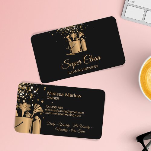 Professional House Cleaning Maid Gold Glitter  Business Card