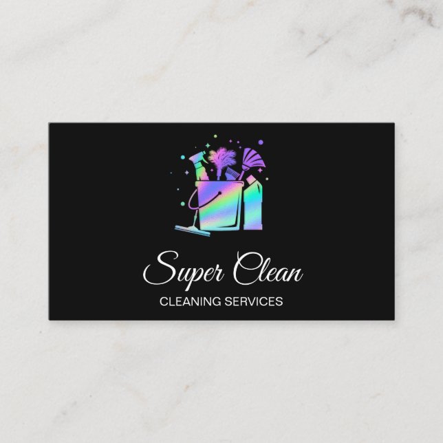 Professional House Cleaning Maid Holograph Business Card (Front)