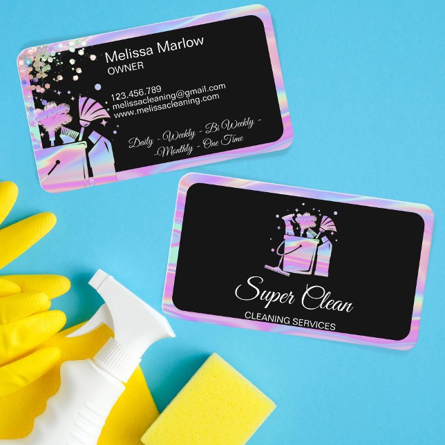 Professional House Cleaning Maid Holograph Glitter Business Card (Creator Uploaded)