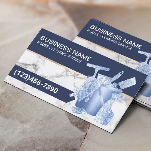 Professional House Cleaning Navy Blue Marble Business Card