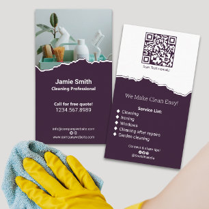 Professional House Cleaning Purple White Business Card