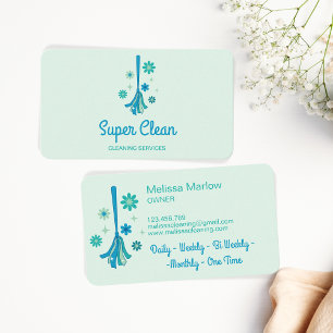 Professional House Cleaning Retro Broom Sparkle Business Card