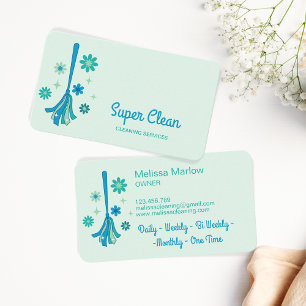 Professional House Cleaning Retro Broom Sparkle Business Card