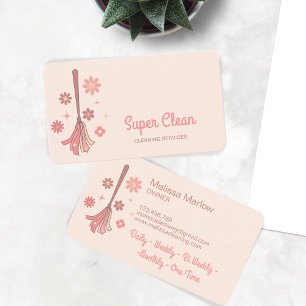 Professional House Cleaning Retro Broom Sparkle Business Card