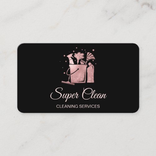 Professional House Cleaning Rose Gold Glitter  Bus Business Card