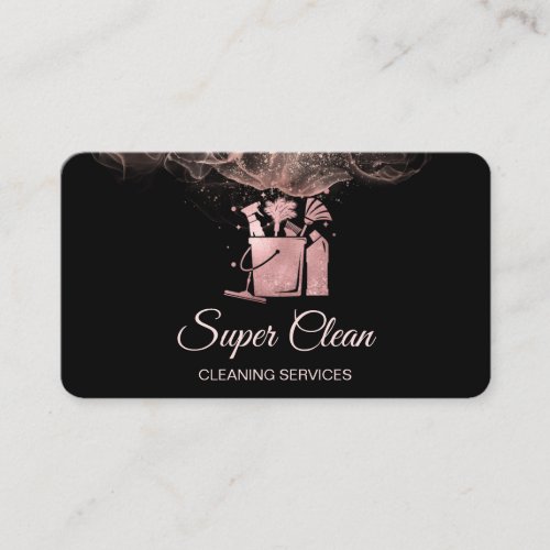 Professional House Cleaning Rose Gold Glitter  Bus Business Card