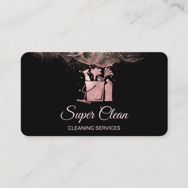 Professional House Cleaning Rose Gold Glitter  Bus Business Card (Front)