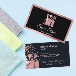 Professional House Cleaning Rose Gold Glitter Bus Business Card