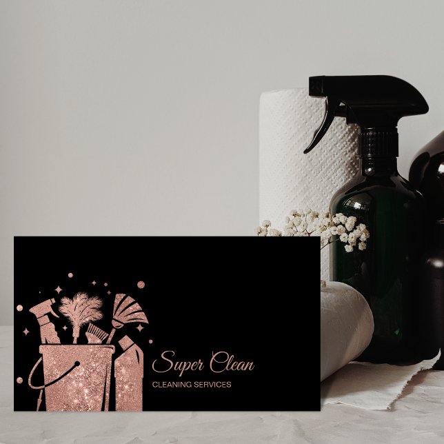 Professional House Cleaning Rose Gold Glitter  Bus Business Card (Creator Uploaded)