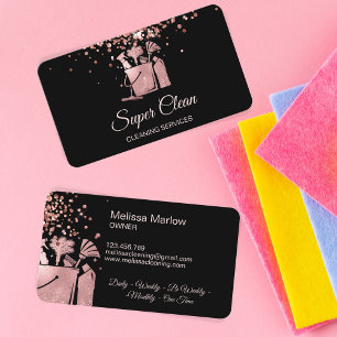 Professional House Cleaning Rose Gold Glitter Bus Business Card