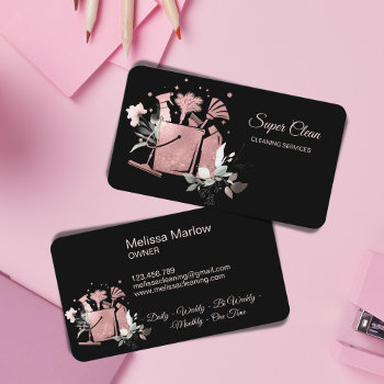 Professional House Cleaning Rose Gold Glitter Busi Business Card by smmdsgn at Zazzle