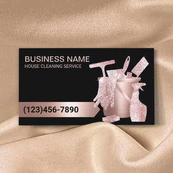 Professional House Cleaning Rose Gold Glitter Business Card by cardfactory at Zazzle
