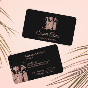 Professional House Cleaning Rose Gold Glitter Business Card